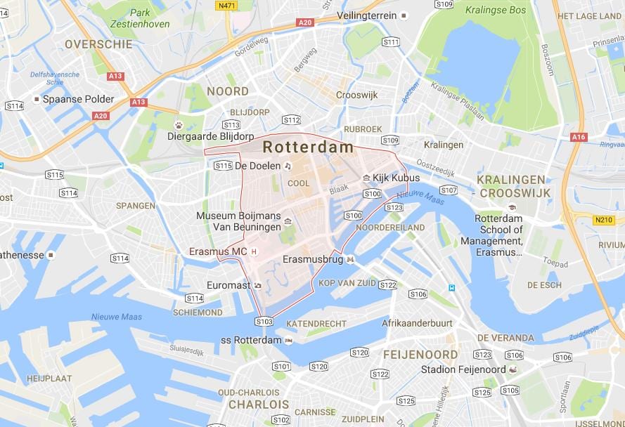 Kat jeyografik nan pak la ak woulib nan Rotterdam 